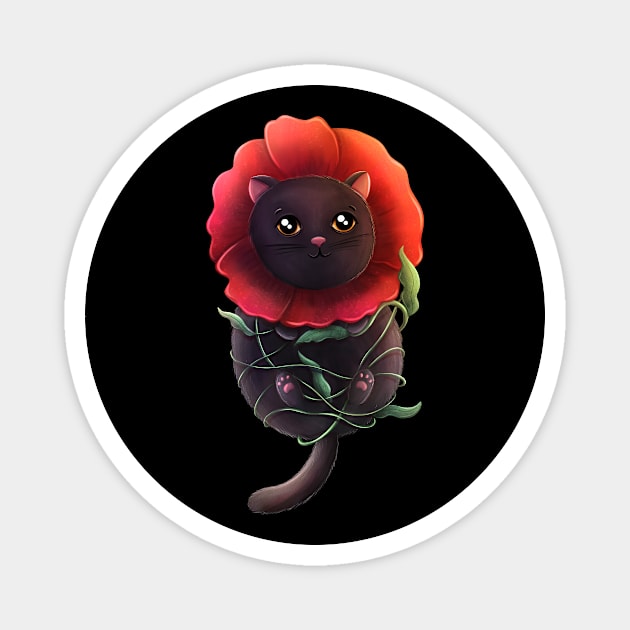 Cat with poppy flower Magnet by Karmellime